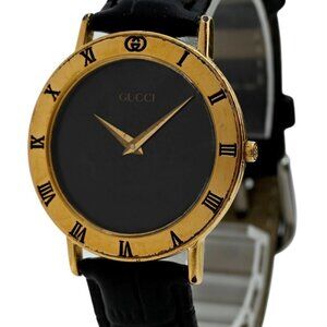 Gucci 33mm Men's Vintage Black Dial Gold Plated Swiss Quartz Watch